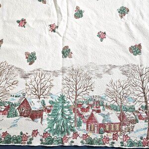 Winter Rustic Rectangle Tablecloth Linen Cloth Cover White Green Brown 61" x 55"